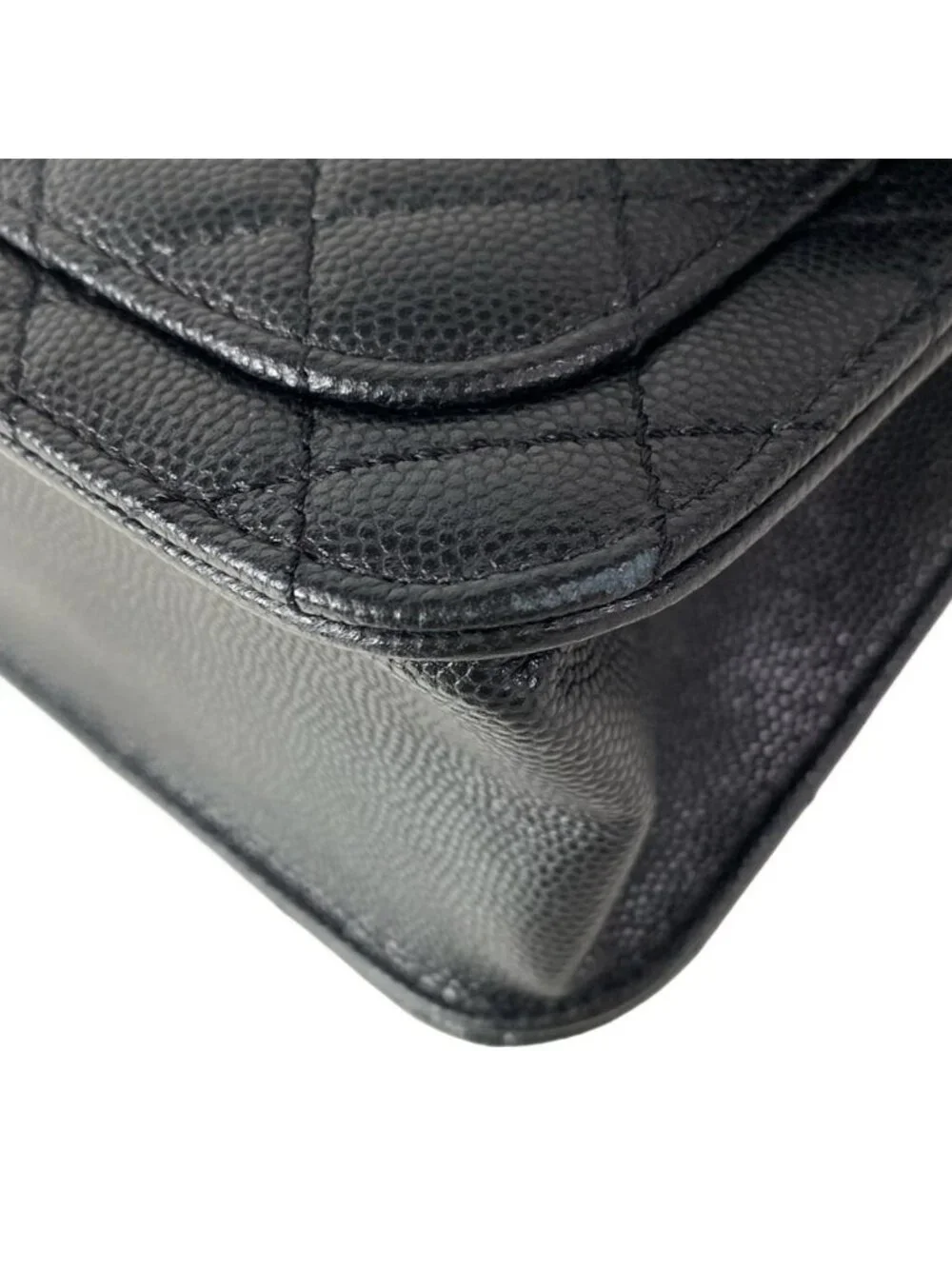 Chanel Shoulder Bag Quilted Black Metal Chain Double Pocket Matte Togo